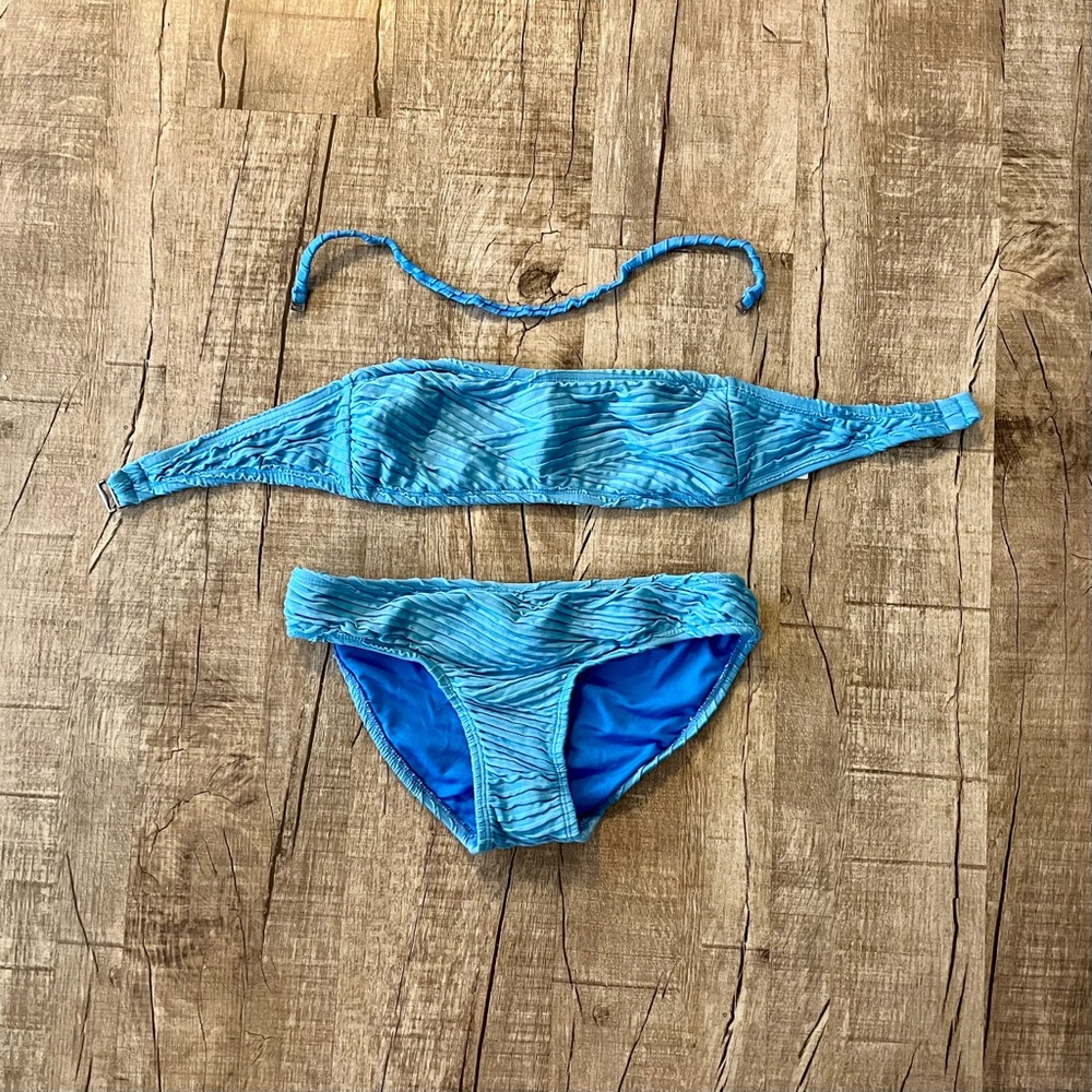 The Bikini Lab Blue Textured Bandeau Bikini Set Small